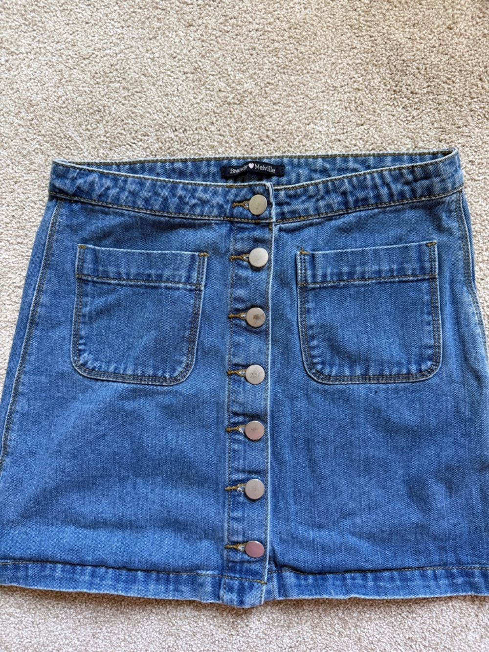 Brandy Melville Mid-Blue Button-Front Denim Skirt